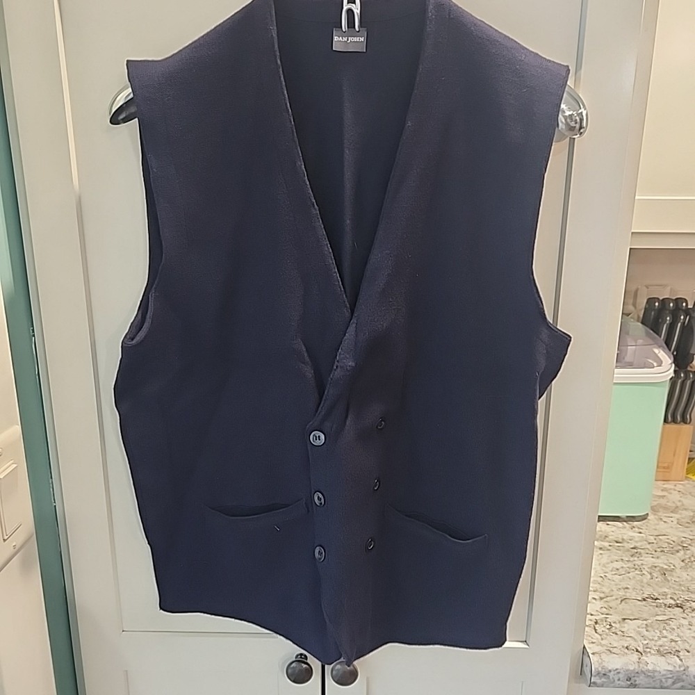 Dan John Double-Breasted Knit Vest‎ Gilet in Navy Blue Size XXL Chest Sz 36